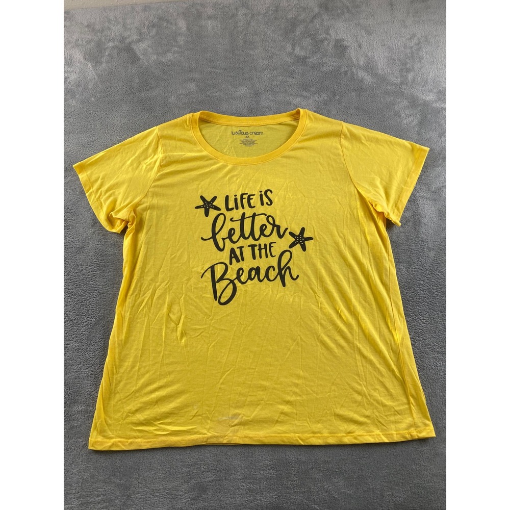 Luscious Cream Women 3X Yellow Life is Better at the Beach Graphic T-Shirt Tee